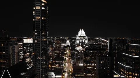 4K Austin Tx Skyline Hyperlapse Reveal Downtown in Background Drone Time Lapse Stock Footage 126066410