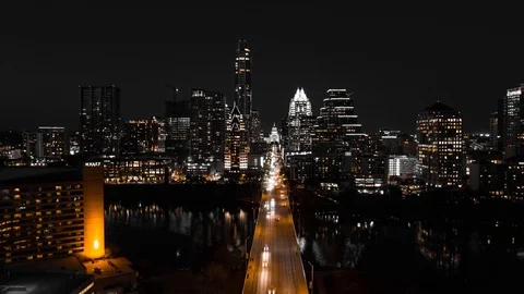 4K Austin Tx Skyline Time Lapse Hyper Lapse Drone City Night Rising Stock Footage 126066286