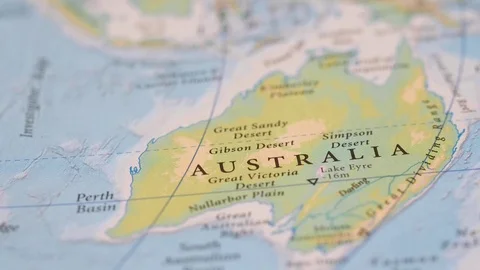 4K Australia on Map Closeup Stock Footage 74592838