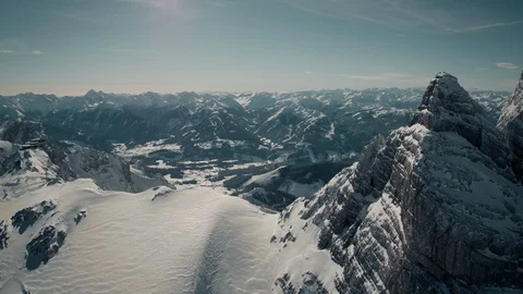 4K Austria Winter Mountain Snow Drone Flight Graded + LOG Stock Footage