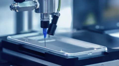 4K: Automated machine in a smartphone assembly line.Seamless loop. Stock Footage
