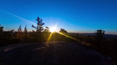 4K autumn time motion timelapse. sunset movement from the cliff above the forest Stock Footage 96062829