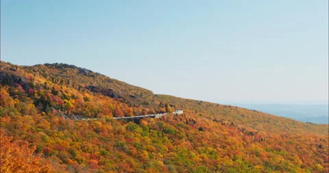 4K Autumn trees overlooking the Blue Ridge Mountains. Fall landscape with vivid Stock Footage 220898304