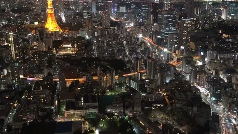 4k b-roll cinematic footage of night scene at Tokyo city with Tokyo Tower, Stock Footage 76534732
