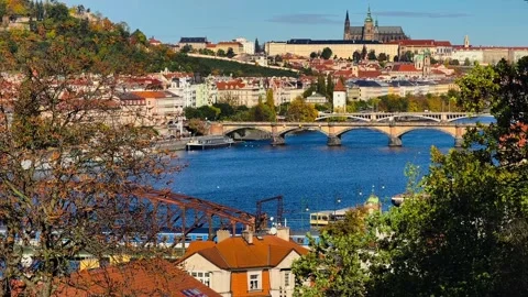 4K B-roll Footage Prague Castle Red Rooftops Aerial View Czech Republic Stock Footage 320182387