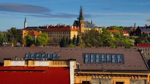 4K B-roll Footage Prague Skyline Cityscape Blue Sky Czech Republic Stock Footage 320182404
