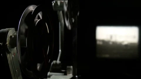 4k, Back view of an old-fashioned antique 16 mm film projector 4 Stock-Footage 70052000