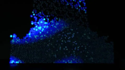 4k background blue cubes fall down and fill up screen. Boxes light up and form Stock Footage 271337313