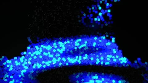 4k background blue cubes fall down and fill up screen. Boxes light up and form Stock Footage 280463567