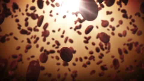 4k Background with flying coffe beans.roasted shine Stock Footage 113493997