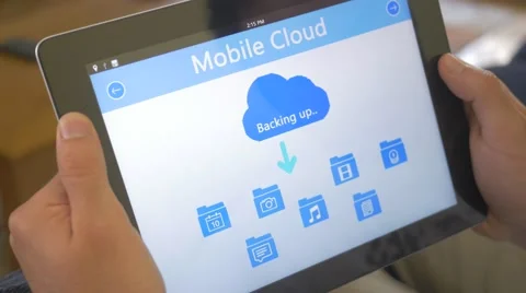 4K Backing up Mobile Cloud on Tablet Device App Stock Footage 54622772