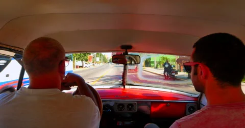 4K Backseat Point of View from Old Chevrolet Sedan as Cuba Taxi Stock Footage 47969807
