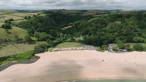 4K Backward Flight Away from Blackpool Sands Beach Stock Footage 202039312