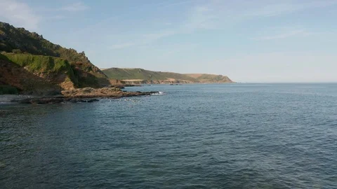 4K Backwards Flight Along East Prawle on the South Devon Coast Video stock 112453930