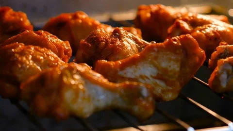 4K Baking hot and spicy grill chicken wings in the oven with grain processed Stock Footage 90803887