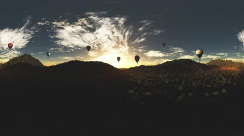 4K Balloons in Lush Natural Wilderness Jungle in the Sunset Sunrise VR 360 Stock Footage