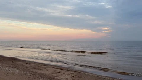4K Baltic Sea Sunset Waves, Calm Shoreline with Natural Ocean Sound Stock Footage 321456001