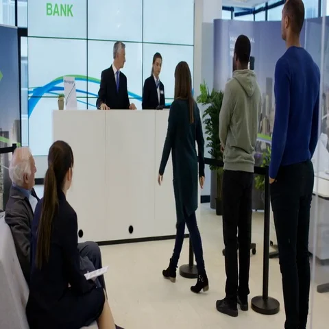 4K Bank customer having come in to a lot of money throws cash in the air Stock Footage 69492256