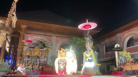 4K Barong Dance Performance Karya Agung Panyegjeg Bhumi Ceremony Ubud Bali Stock Footage 345711691