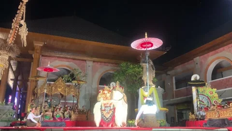 4K Barong Dance Performance Karya Agung Panyegjeg Bhumi Ceremony Ubud Bali Stock Footage 345711705