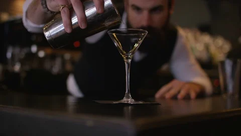 4K Bartender Prepares &amp; Serves A Fresh Cocktail For Customer Stock Footage 75740081