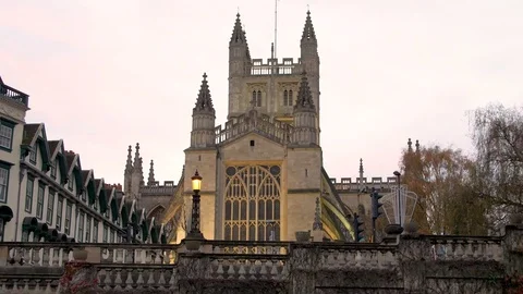 4k Bath Abbey of Saint Peter and Saint Paul as seen from Parade Park Stock Footage 82525333
