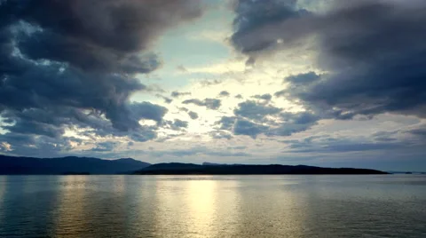 4K BC Islands, Ocean View, Sunset Light Reflection on Water Stock Footage 65559528