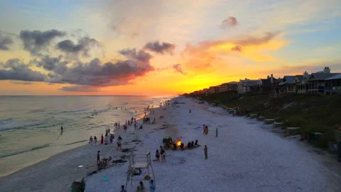 4K Beach Bonfire Flyover Stock Footage 157880869