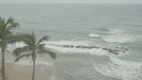 4k Beach Medium Shot Waves Crashing Stock Footage 98897947