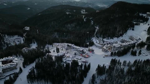 4K Beautiful aerial view of winter sunrise or sunset Rhodope Mountains Stock Footage 199822506