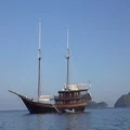 4k Beautiful big traditional wooden sailing boat cruising on Flores Sea 4k or 4k+ Resolution