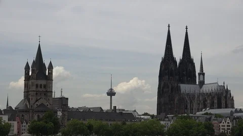 4K Beautiful Koln skyline in cloudy day gothic cathedral building landmark icon Stock Footage 70235420