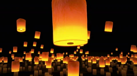 4k beautiful Lanterns flying in night sky Stock-Footage 42876653