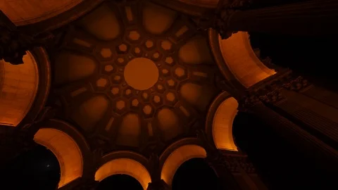 4K, beautiful night image of the dome in Palace of Fine Arts in San Francisco Stock Footage 101193502
