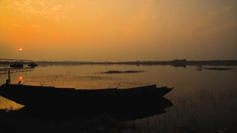 4k beautiful sunset time lake view at Bankura in India Stock Footage 150120954