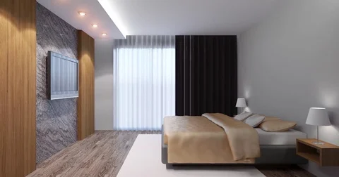 4k. Bedroom house in the forest. 스톡 동영상 74789633