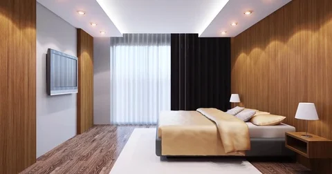 4k. Bedroom house in the forest. Video stock 74789644