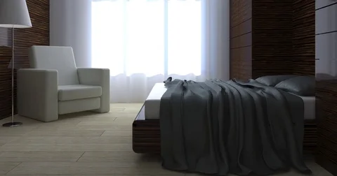 4k. Bedroom in soft light colors. Stock Footage 73259676
