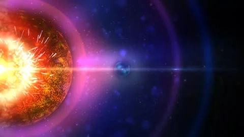 4k big burning sphere emitting burst particles animation Stock Footage 263093398