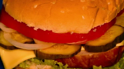 4k – Big hamburger with bacon 03 Stock Footage 56189047