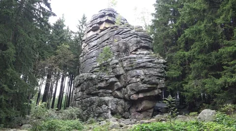 4k Big rocks monument landscape in low mountain range Harz Stock Footage 42630663
