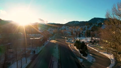 4K Big Thompson Ave E Elkhorn Ave Estes Park Colorado Mountains Drone Stock Footage 146083430