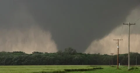 4K Big Tornado, with trees and fields in forground. Stock Footage 40394328