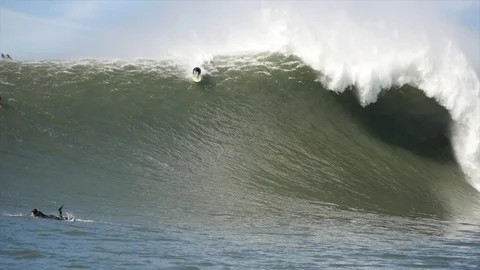 4K Big Wave Wipeout at Mavericks, California Stock Footage 114171438
