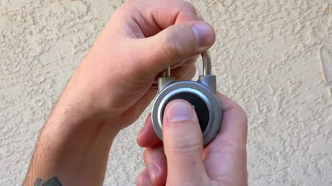 4k Biometric Padlock Open Closing Close Up  Stock Footage 248701152