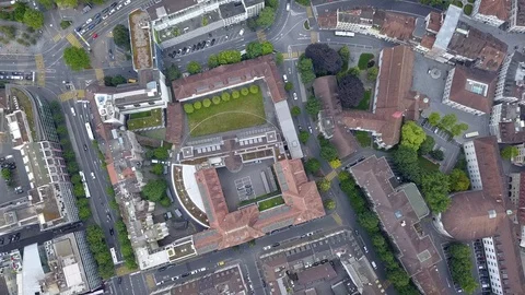 4K Bird view of apartment blocks and streets in downtown of Luzern, Switzerland Stock Footage 113595031