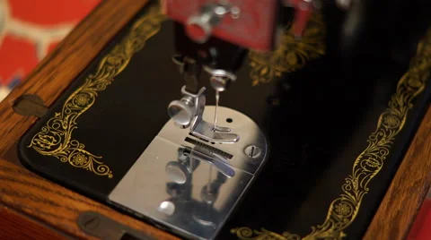 4K Birds eye view shot of vintage sewing machine foot and empty needle. Stock Footage 59730050