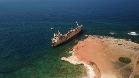 4K bird's view on crystal clear sea and shipwreck, Cyprus Stock Footage 237356652