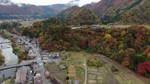 4k birdview over autumn/fall mountain in japan Stock Footage 104774068