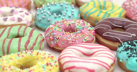 4K - Birthday Donuts. Close-up Stock Footage 136436145